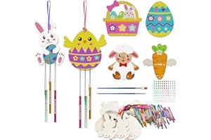 WEDNOK 12tlg Ostern Windspiel Bastelset Kinder Ostern Basteln Holz Osterbasteln mit Ostereier Osterhase Osterküken Klangspiel Bastelhandwerk zum Bemalen Dekorieren für Osterdeko Frühling Mädchen Junge