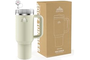 MONT-CLAIR Tumbler 40oz - Taza Termica Cafe para llevar con Pajita y Tapa - Vaso Termico Acero Inoxidable con Asa - Bebidas frías y calientes - Fría durante 10 horas - Helada durante 48 horas - 1200ml - Crema