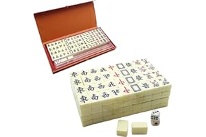 AMESOR Mahjong Set - Chinese Mahjong | Mahjong Game Set | Chinese Traditional Games Mahjong Game Set | Fun Family Table Games With Dices For 4 Players | 144 Mahjong Tile, 2 Spare Cards And 2 Dice