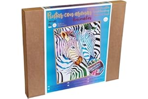 Arenart | 1 Lámina Zebras de Colores 38x46cm | para Pintar con Arenas de Colores | Manualidades para Adultos y Jóvenes | Dibujo Fácil | Pintar por números | +9 años