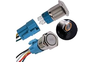JIQI 2× 16mm 12V bis 24V 3A Verriegelung Druckschalter Metall Rastend EIN/AUS Schalter mit LED Licht IP66 1NO1NC Selbsthemmend wasserdicht vorverdraht Druckknopfschalter für Van KFZ DIY Motorrad(Gelb)