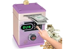 Vubkkty Piggy Bank Toy, Kids Toys Touchscreen ATM Savings Bank, Password Piggy Bank for Boys Girls Kids, ATM Safe Piggy Banks for Real Money, Electronic Money Bank with Music(Gradient purple)