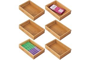 mDesign Set da 6 box contenitori per la cucina – Scatola bambù rettangolare – Organizer cucina impilabili da cassetto ideali per posate e utensili – colore naturale