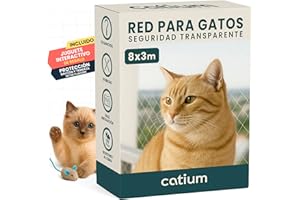 CATIUM Red para Gatos Terraza 8x3m Seguridad Transparente Ideal Balcon Ventana Tragaluces Proteccion Exterior Interior Malla Antidesgarro Duradera Kit Completo Montaje Cuerda Ganchos Bridas Juguete Regalo