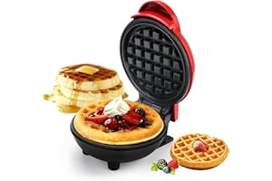 ASANMU Petit Gaufrier Rond, Machine a Gauffre et pancake Waffle Maker Appareil pour les Anniversaires d'enfants,Cadeaux de Noël,Fête des mères et Famille