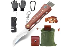 XHYASD Nóż do grzybów z pędzlem, przenośny zestaw do zbierania grzybów, nóż składany ze stali nierdzewnej, do użytku na zewnątrz, z rękawiczkami, torba na grzyby, pochwa, kamień do ostrzenia