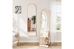 Dripex Arch Mirror Full Length, 150 x 40cm Full Body Floor Mirror with Stand, Standing/Leaning/Hanging for Living Room Bedroom, Gold
