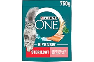 Nestlé PURINA ONE BIFENSIS STERILCAT karma dla kotów sucha dla sterylizowanych kotów, bogata w łososia, 6 sztuk w opakowaniu (6 x 750 g)