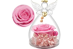 Yamonic Rosa Stabilizzata Vera Regalo Donna,Rosa Eterna in Angel Cupola Regalo Mamma,Figurine di Angeli Regalo Donna Compleanno,Regalo Nonna,Idee Regalo Natale Angelo Custode Festa della Mamma Regalo