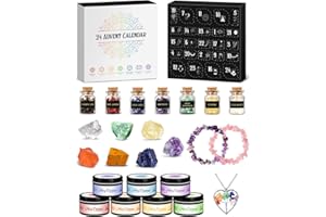 WUQNGI Adventskalender Kerzen 2025 mit Kristalle Edelsteine,Duftkerze Geschenkset für Frauen,Spirituelle Weihnachtskalender mit Chakra Heilsteine,Yoga Meditation Deko,Esoterik Geschenke für Erwachsene Damen