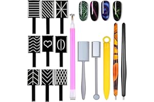KICDER 15Pcs Cat Eye Magnetic Nail Polish Kit,Nail Magnets Cateye for Nails Art, Double-Head Nail Magnetic Cat Eye Gel Nail Polish Magnet Wand Strong Suction Board Nail Manicure Tool Set for Nail DIY Salons.