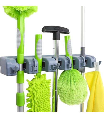 HOMEASY Portascope da Muro Adesivo Appendibile 4 Pezzi, Porta Scope Parete in Acciaio Inossidabile Senza Perforazione per Cucina Bagno Giardino,Argento