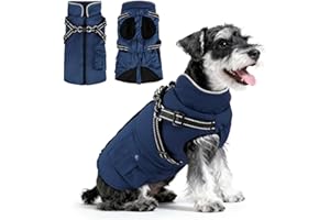 Woiil Hundemantel Hundejacke Wintermantel für Grosse Hunde, Hundemantel Winter mit Geschirr, Hunde Wintermantel Ärmellose Baumwolle Gepolsterte Weste Wasserdicht Warme Reflektierend, Navyblau L