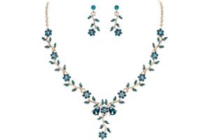 Clearine Juegos de Joyas Conjunto de Joyería de Boda Collar con Colgante de Cristal de Flor de Racimo de Hojas, de Aretes Colgantes