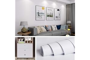 Livelynine Papier Peint Adhésif Blanc Uni de 40CM*5M Papier Peint Adhésif Mural Décoratif Amovible Étanche Lavable Stickers Meubles pour Cuisine Salon Salle de Bain Chambre Placard Armoire Comptoir