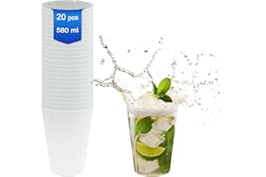 8around- 20 Vasos 580 ml Plástico Flexible Reutilizable Lavable. Coctel Mojito Cubata Sidra Fiesta Camping Halloween (20 Vasos(Translucidos))