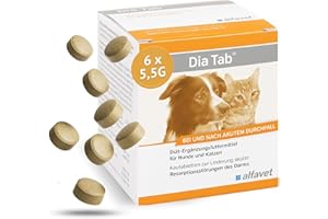 alfavet Dia Tab, complément Alimentaire diététique pour Chiens et Chats, comprimés à mâcher Contre la diarrhée et Les vomissements, 6 x 5,5 g