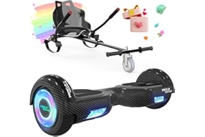 MEGA MOTION Hoverboard 6.5 inch with Hoverkart for children and teenagers, self-balancing Eclectic Scooter easy to control, non-slip, LED lights, Bluetooth speaker.