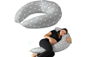 FLOWEN Almohada Embarazada y Cojin Lactancia Bebe para Dormir XXL Idea Regalo para Nuevas Mamás con Funda de 100% Algodón Almohada Multifuncional para Apoyo Espalda y Relleno Suave Accesorio de Maternidad