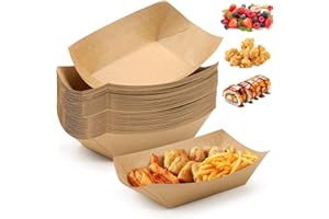 LPZMPZ 50 Cuencos de Cartón Desechables para Salchichas - Papel Kraft para Aperitivos en Color Marrón