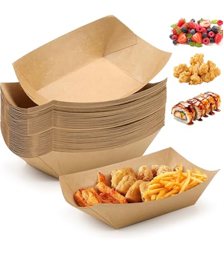 50 Pieces Kraft Cardboard Trays, Fingerfood Boats, Fries Box, Suitable for French Fries, Snacks, Macarons and Other Foods