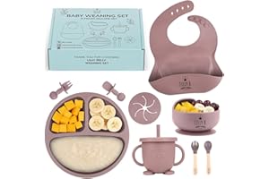 LILLY BELLY Baby Weaning Set – 9pc BPA Free Silicone Weaning Set with Suction Weaning Plate, Weaning Bowls, Sippy Cup, Weaning Bib, Weaning Spoons – Baby Led Weaning Kit for Babies & Toddlers (Rosewood Blush)