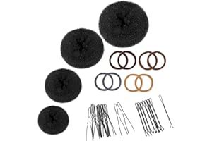 Donut Hair Bun Maker Set, Zingso 4 Pcs Women Girls Hair Accessories Ring Style Mesh Donut Hair Bun Shaper Maker Set with Hair Elastic Bands, Hair Pins for Dance Ballet Chignon (Black)
