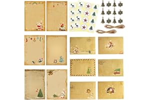 WHANGXJANGYE Weihnachts Briefpapier mit Umschlag Set, 24 Stück Brief-papier mit 12 Stück Briefumschläge Weihnachtskarten Set WeihnachtsgrüßE Karten Weihnachten Blanko Klappkarten