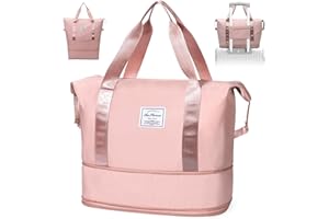 Paneerte Reisetasche Damen, Handgepäck Tasche Faltbare Reisetasche Weekender Damen Reisetasche Handgepäck Nass- Und Trockenreisetasche, Geeignet Für Sport Und Reisen,Rosa
