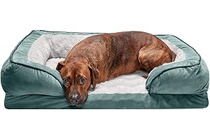 Furhaven Large Memory Foam Dog Bed Perfect Comfort Plush & Velvet Waves Sofa-Style w/Removable Washable Cover - Celadon Green, Large