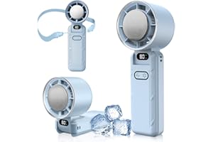 DAORANGE Mini Ventilatore Portatile, Ventilatore da Mano con 5 Velocità, Effetto Raffreddante, 3600mAh Ricaricabile via USB, Display LED, per Uso Casa, Viaggi, All'aperto e in Ufficio (Blu Chiaro)