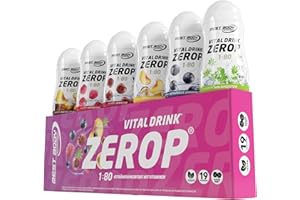 ‎BEST BODY NUTRITION Best Body Nutrition Vital Drink ZEROP - Mix-Box 6 x 48 ml, Original Getränkekonzentrat - Sirup - zuckerfrei, 1:80, Probierset: Eistee-Pfirsich, Himbeere, Kirsche, Johannisbeere, Waldmeister