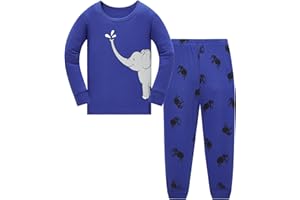 LANGUBABY Pijamas Niño Dinosaurio Algodon Ropa de Dormir Manga Larga Conjunto Pijamas Dos Piezas para Niños 1-12 Años