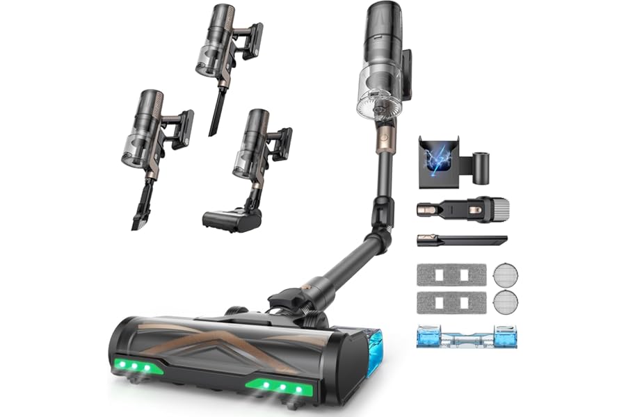 Proscenic P20 Powerful Wireless Vacuum Cleaner 680W/70Min/70000Pa, Wireless Electric Broom with Folding Wand, Tangle Free Brush, Vacuum Cleaner Floor Mop for Floors/Carpets