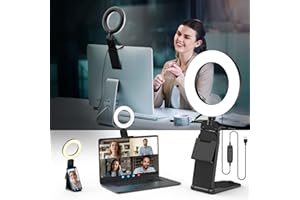 EVERSHOP 5" Desk Ring Light with Stand, LED Ring Light for Laptop Monitor, Video Conference Lighting, Zoom Meeting Light for Video Calls Selfie Makeup PC Webcam, Phone Holder with Continuous Output Lighting