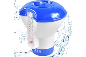 Forhome 5 Pouces Grand doseur à Flotteur, Doseur de Chlore avec thermomètre 20-200g, Chlore & Brome en pastilles Réservoir réglable, Accessoires de Piscine pour Grandes et Petites piscines Jacuzzi
