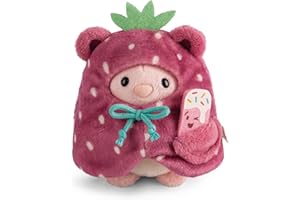 NICI conejito de peluche Pibu 8cm con un helado suave y un disfraz de fresa en caja de regalo 8,5x6,5x10cm - rosa claro - Peluche suave, lindo para abrazar y jugar, para niños y adultos - 61652