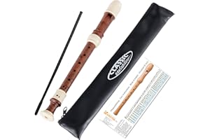 Classic Cantabile Stellina flet prosty sopranowy – C-sopran – barokowy uchwyt – flet blokowy z tworzywa sztucznego – idealny dla początkujących i zaawansowanych – torba, pręt wycieraczki i tabela