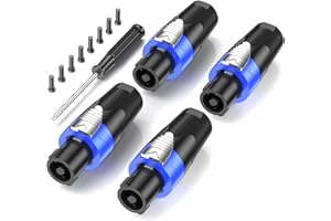 Jumwa 4Pack Speakon Spina audio altoparlante adattatore spina twist lock con cacciavite Compatibile con Speakon NL4FC, NL4FX, NLT4X, NL2FC