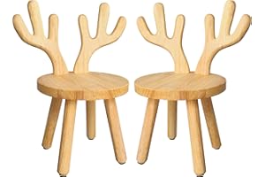 Yier Mei 2 Pcs Deer Antler Solid Wooden Stool, Customized Deer Ear Backrest Chair Stool Ideal for Kids and Adults, Perfect for for Eating, Reading, Playing,Garden, Fishing(Wood Color)