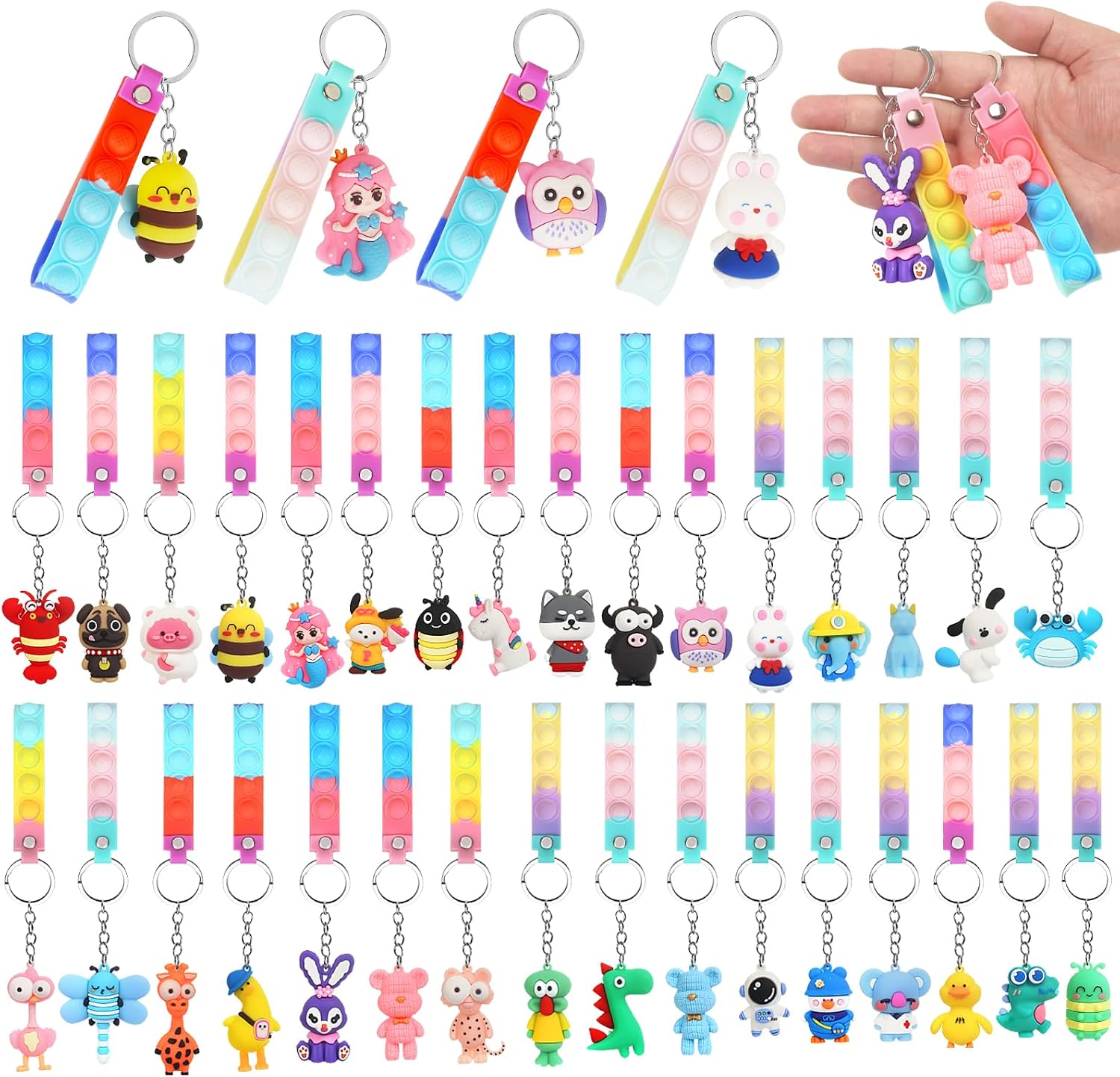 GUDOTRA 32 Pop It Fidget Toy Llaveros y Pulseras de Animales Regalos Cumpleaños Niños Colegio Regalos Alumnos Primaria Fidget Juguete Detalles Cumpleaños Niños