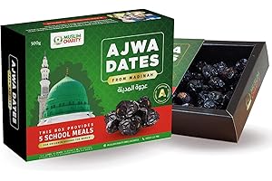 MUSLIM CHARITY HELPING THE NEEDY Muslim Charity Ajwa Dates from Madinah 500g - Premium Quality Fiber Rich Delicious Fresh Dates Fruit Snack - Imported from Madina, Saudi Arabia - Ramadan Date Gift Box