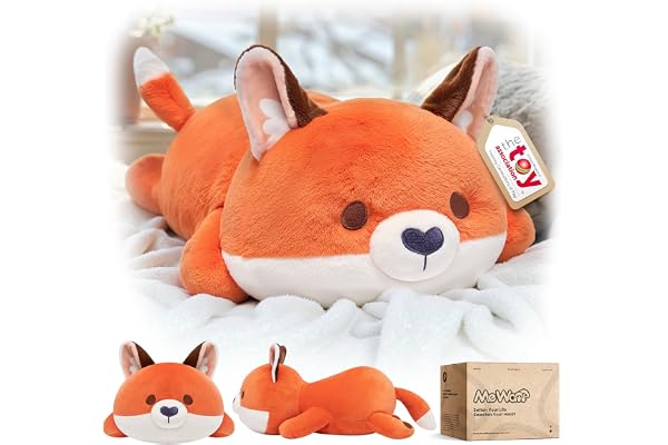 Mewaii Peluche Renard Mignonne 13 Pouces,Oreiller Kawaii en Forme de Renard,Coussin Peluche Doux pour Enfants, Jouet Anti-Stress Câlin,Idée Cadeau Originale