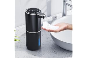 AMYZAVLS Automatyczny dozownik mydła, 380 ml, mocowanie ścienne, bezdotykowy, elektryczny, z czujnikiem, ładowanie przez USB, dozownik pianki mydlanej do łazienki, kuchni i biura, czarny