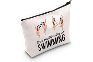 LEVLO Swimming Cosmetic Make Up Bag Swim Team Gift It's A Beautiful Day For Swimming Makeup Zipper Pouch Bag For Women Girls, Day For Swimming, Make Up Bag
