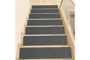 FECIALY Tappetini per gradini in Legno, 15 Confezioni 20 x 76 cm Tappetini per Scale in Moquette Antiscivolo con Fondo in Gomma Rimovibile e Lavabile, Perfetti per Bambini, Anziani e Animali Domestici