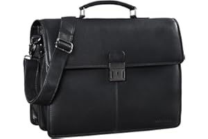 STILORD 'Apolonius' Arbeitstasche Herren Leder Vintage Aktentasche Umhängetasche Dokumententasche A4 15,6 Zoll Laptop Tasche für Büro Business Echtleder, Farbe:obsidian schwarz