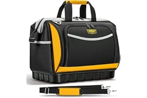 WINHUNT 18 Inch Large Tool Bag with Shoulder Strap, 25 Pockets Tool Bags Heavy Duty with Waterproof Base, Zippered Storage Organiser for Electricians, Technicians, Plumbers