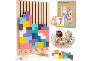 CHANCCI Tetris Holzpuzzle Kinder,3D Holzpuzzle Tetris mit 10 Karten,Bunt Tetris Blöcke Stapelspiel,Montessori Spielzeug Spiel Holz,Geschenk für Jungen und Mädchen,Halloween Wooden