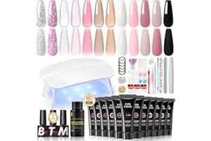 COSCELIA Kit Uñas De Gel,12 Colores Gel de Extensión de Uñas Con Lampara Uñas y 30ML Slip Solution,Kit de Manicura Con Base y Mate Top Coat